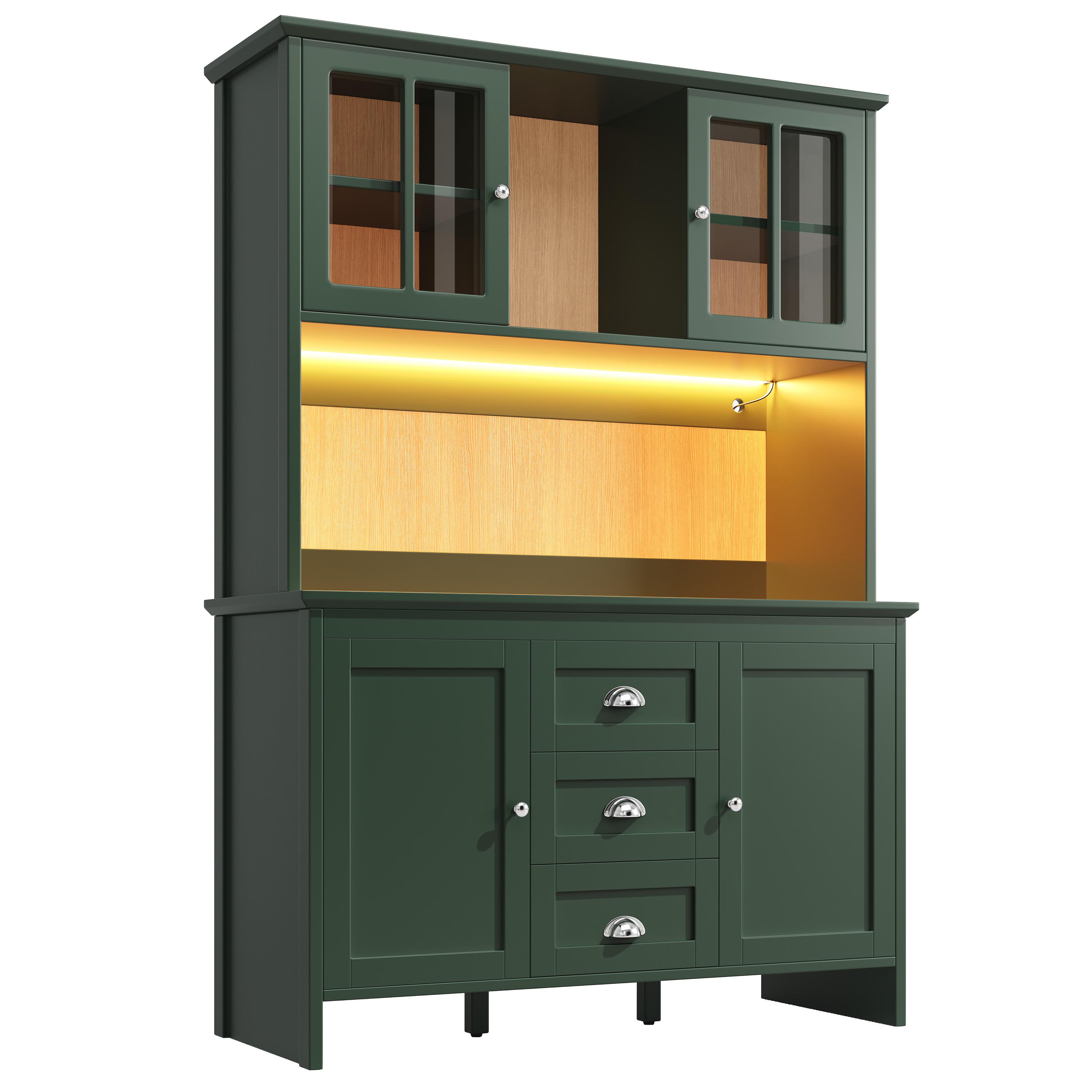 BUFFETSCHRANK grün & braunglas mit app-led & verstellbaren böden - Grün, Holzwerkstoff (120/179/40cm) - Urban Meuble