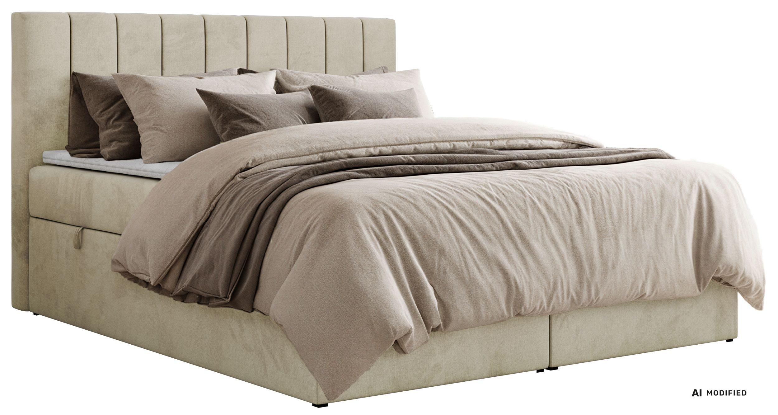BOXBETT ALVER 140/200 - Beige Velvet - Topper T25 - H4 - Beige/Schwarz, Kunststoff/Textil (140/200cm) - MKS