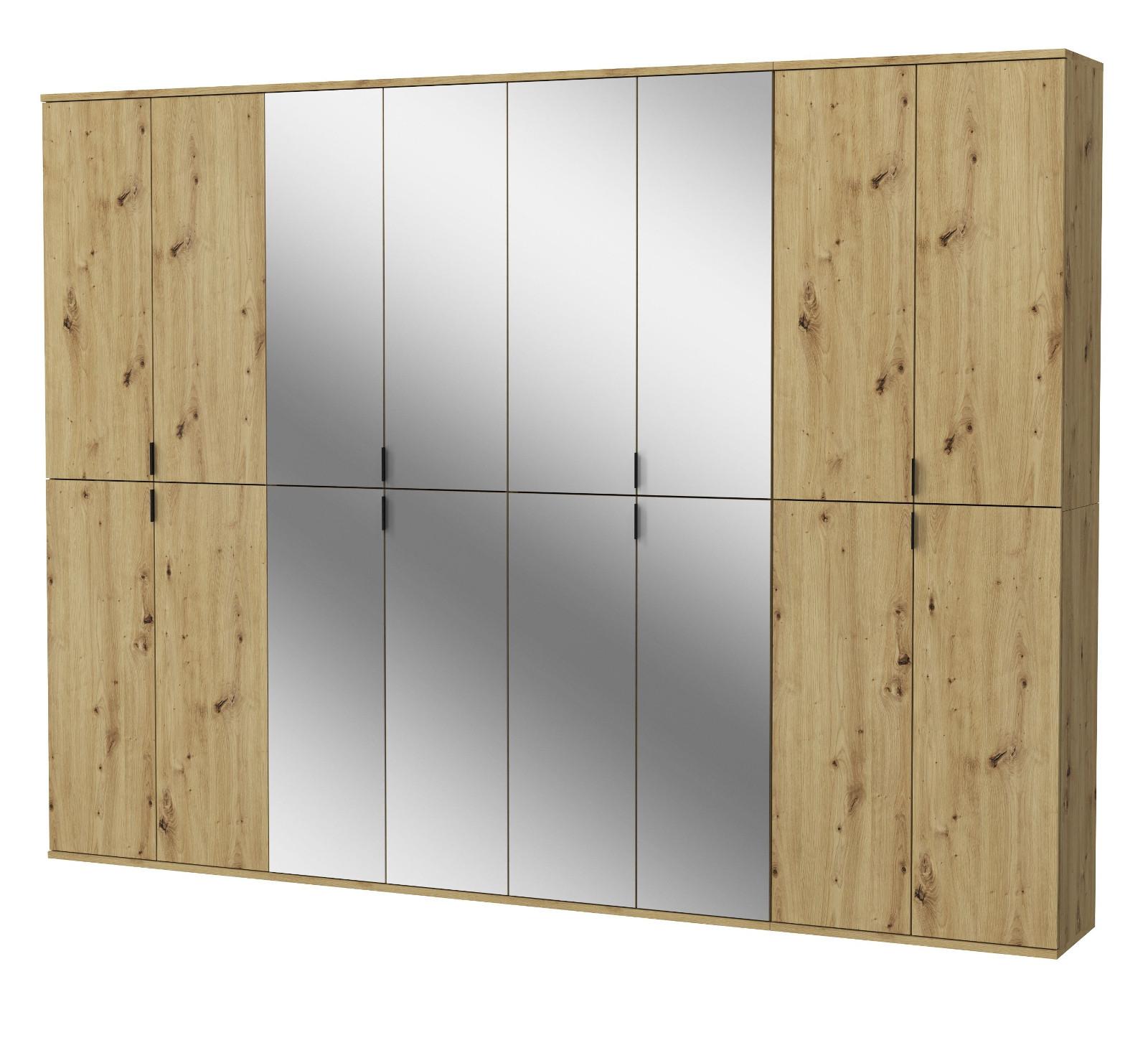 KLEIDERSCHRANK Eiche Artisan 244 cm, Stauraumschrank mit Spiegel - Schwarz/Eiche Artisan, Glas/Holzwerkstoff (244/193/34cm) - Inn.Furn