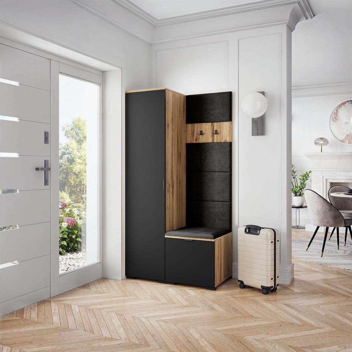 GARDEROBENSCHRANK LORI 95/181/51 cm Modern Eiche Wotan - Eiche Wotan/Schwarz, Holzwerkstoff (95/181/51cm) - MASSENO