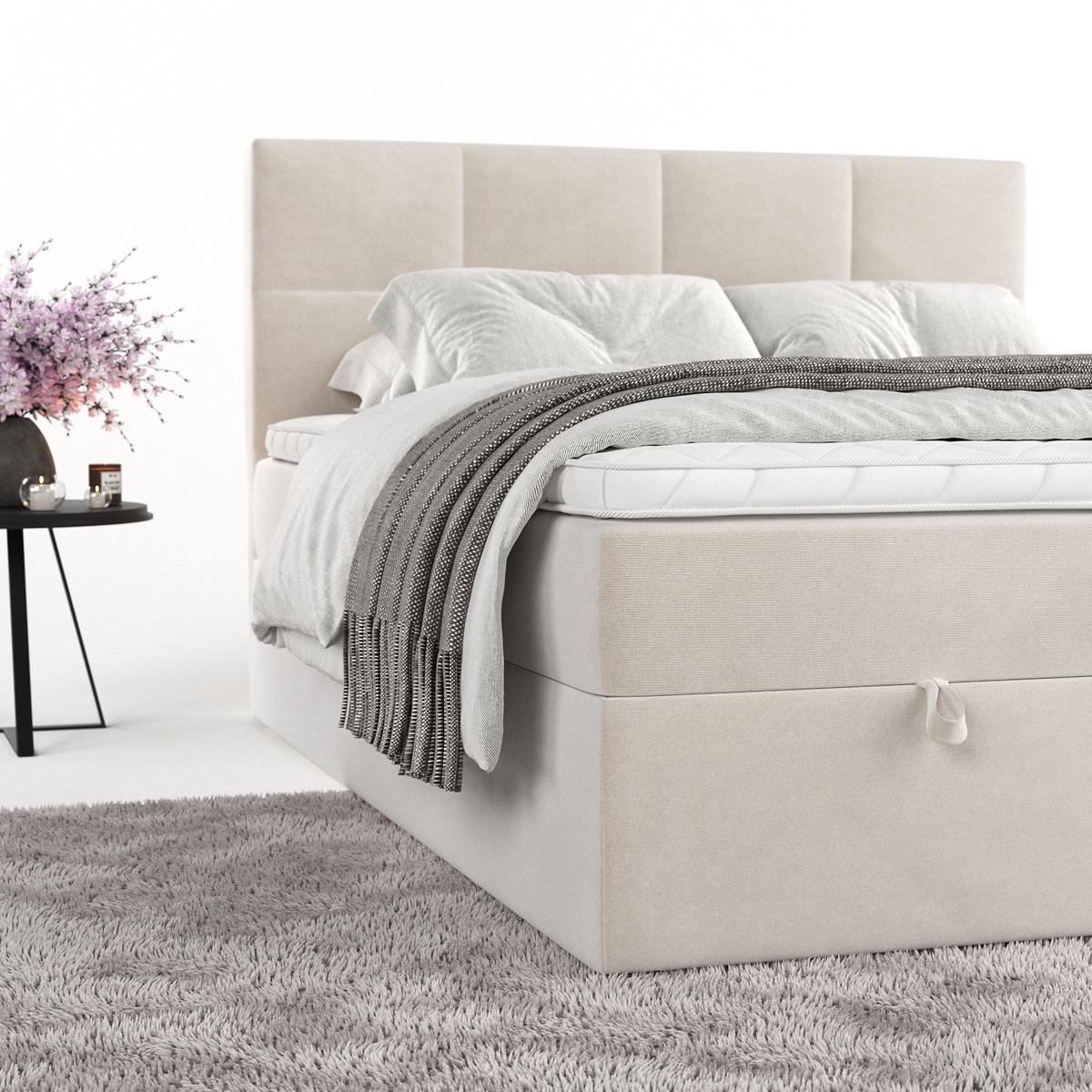 BOXBETT Velto 140/200 cm Creme im Paros Stoff - Creme/Schwarz, Holz/Holzwerkstoff (140/200cm) - AltaBeds