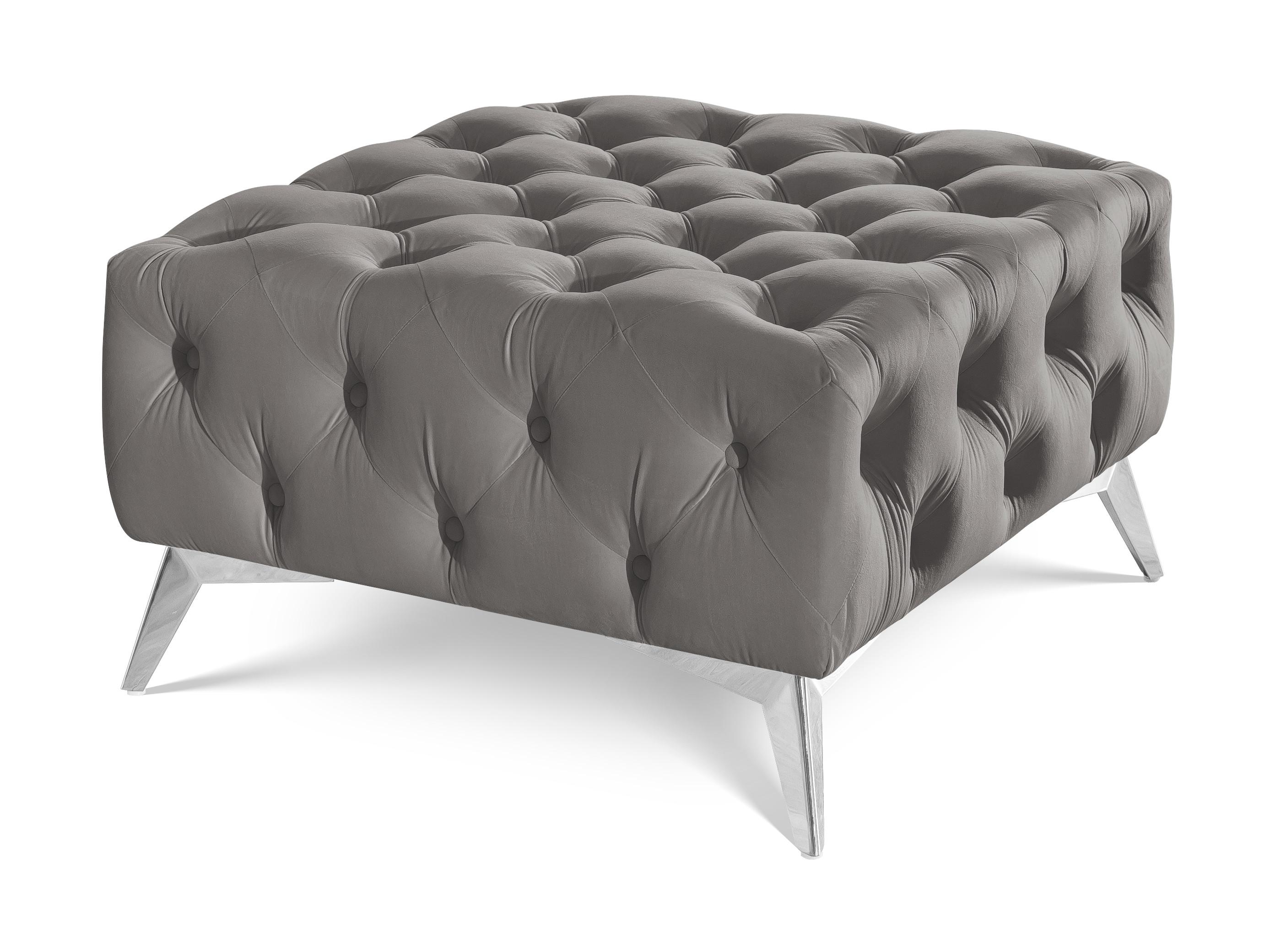 HOCKER Chesterfield Whitby Grau Samt mit silbernen Füßen - Silberfarben/Grau, Holz/Textil (80/45/80cm) - S-Style Möbel