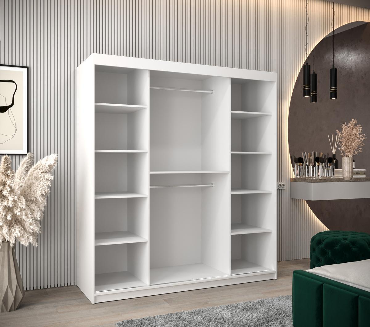 SCHWEBETÜRENSCHRANK 200/180/62 2-türig - Silberfarben/Weiß, Holz/Kunststoff (180/200/62cm) - MÖBEL KRYSPOL