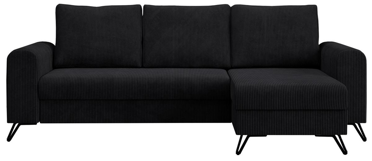 ECKSOFA Hugo Cord Schwarz - Schwarz, Textil/Metall (242/140cm) - MKS