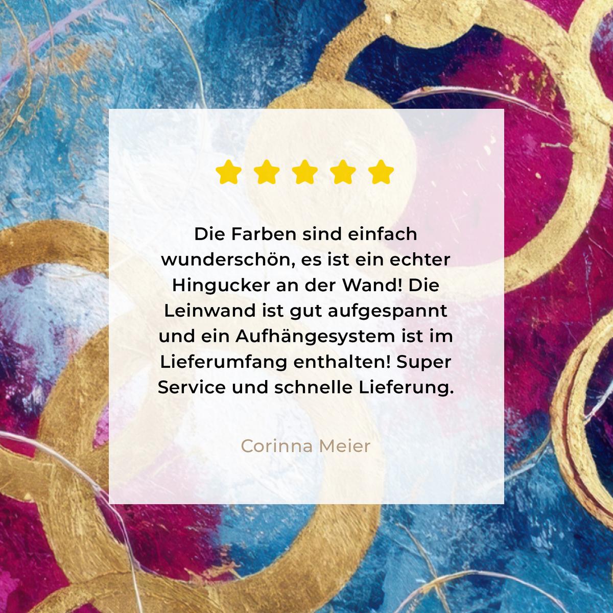 LEINWANDBILD Kreise - Gold - Abstrakt Wandbild Wohnzimmer 60x80 cm - Blau, Textil (60/80cm) - MuchoWow