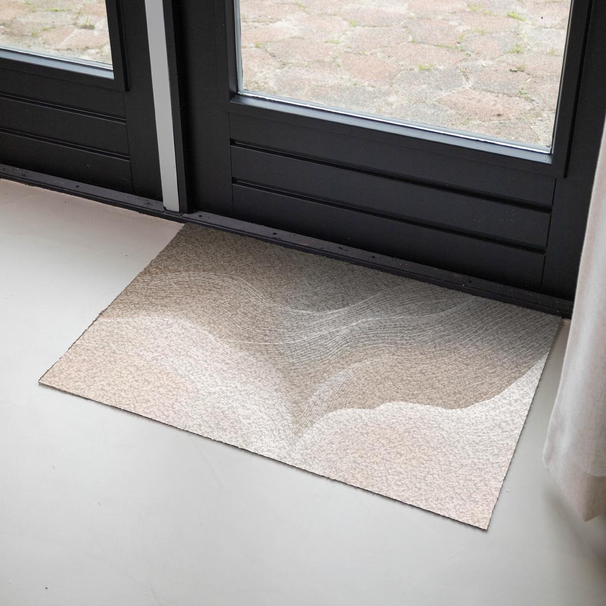 FUSSMATTE Wellenlinien - Luftströme - Harmonisch Schmutzfänger 90x60 cm - Beige, Kunststoff (90/0.4cm) - MuchoWow