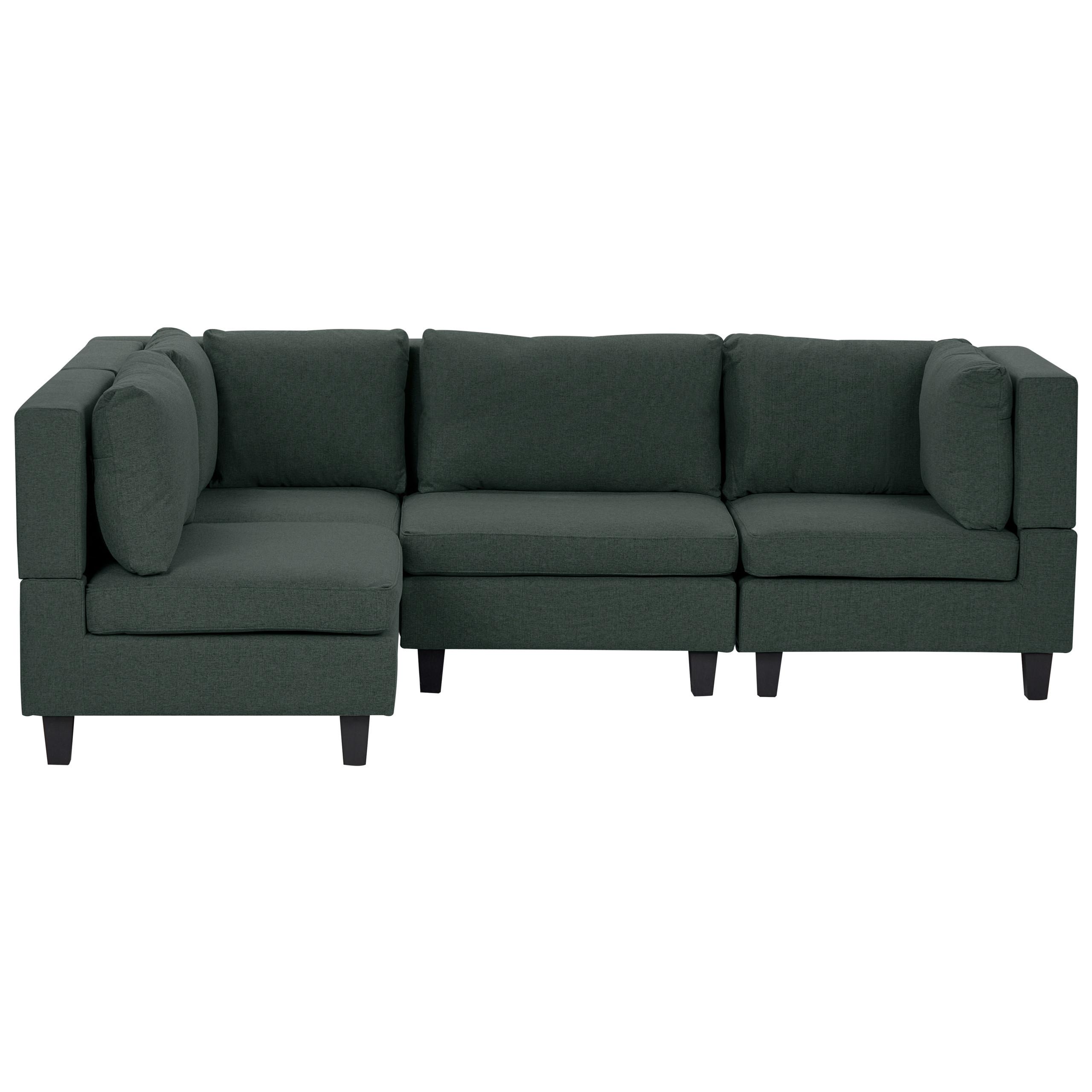 ECKSOFA Modul 4-Sitzer rechtsseitig Dunkelgrün Stoff Unstad - Schwarz/Grün, Textil (228/152cm) - Beliani
