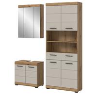 BADMÖBEL-SET Sand Kaschmir, Evoke Eiche, Badkombination 3-teilig 149 cm, viel Stauraum - Kaschmir/Eichefarben, Glas/Holzwerkstoff (149/191/34cm) - Inn.Furn