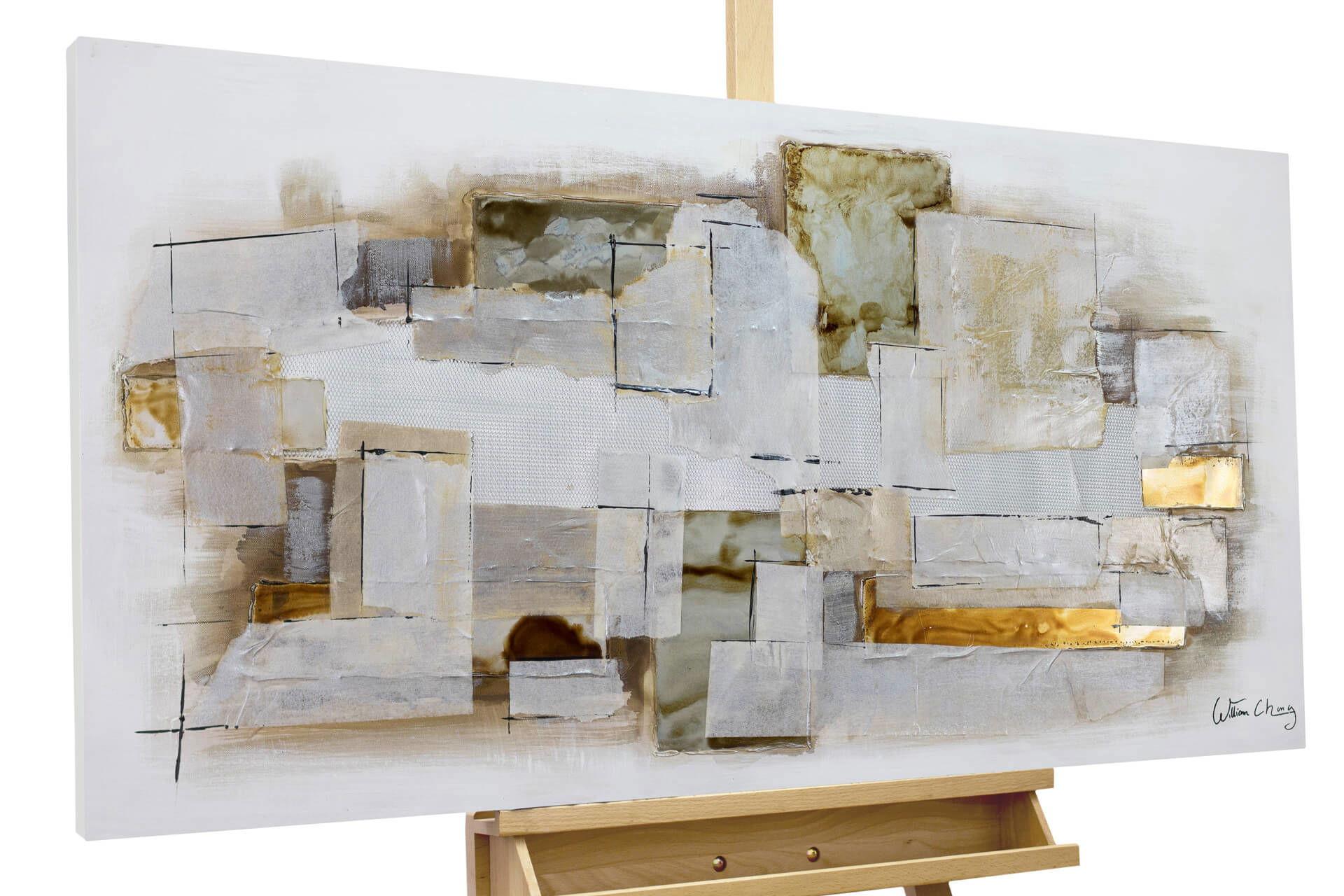 ACRYLBILD HANDGEMALT 120/60 cm - Weiß/Braun, Holz/Textil (120/60cm) - KUNSTLOFT