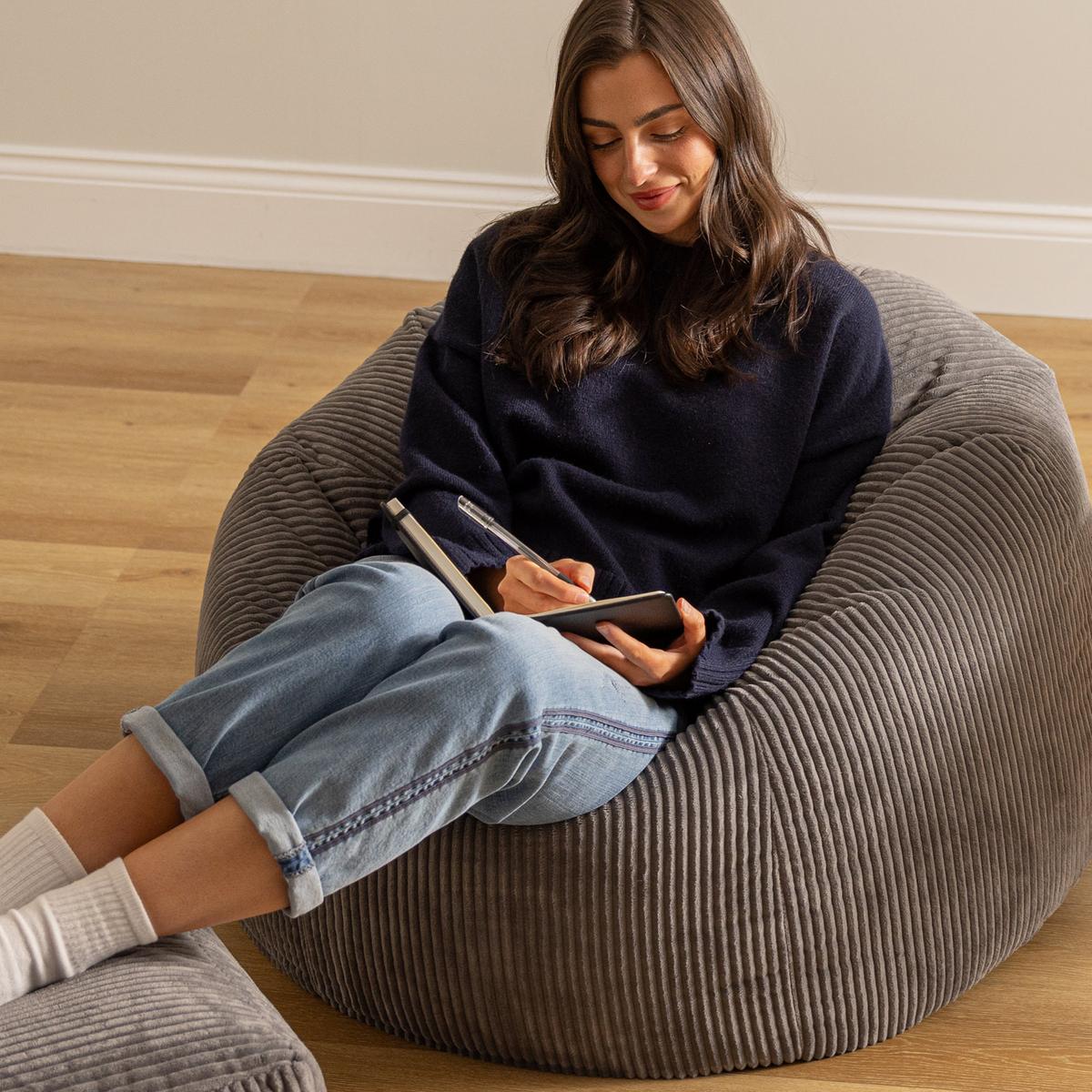SITZSACK Klassisch + Hocker, Cord - Anthrazit, Kunststoff/Textil (85/50/85cm) - icon
