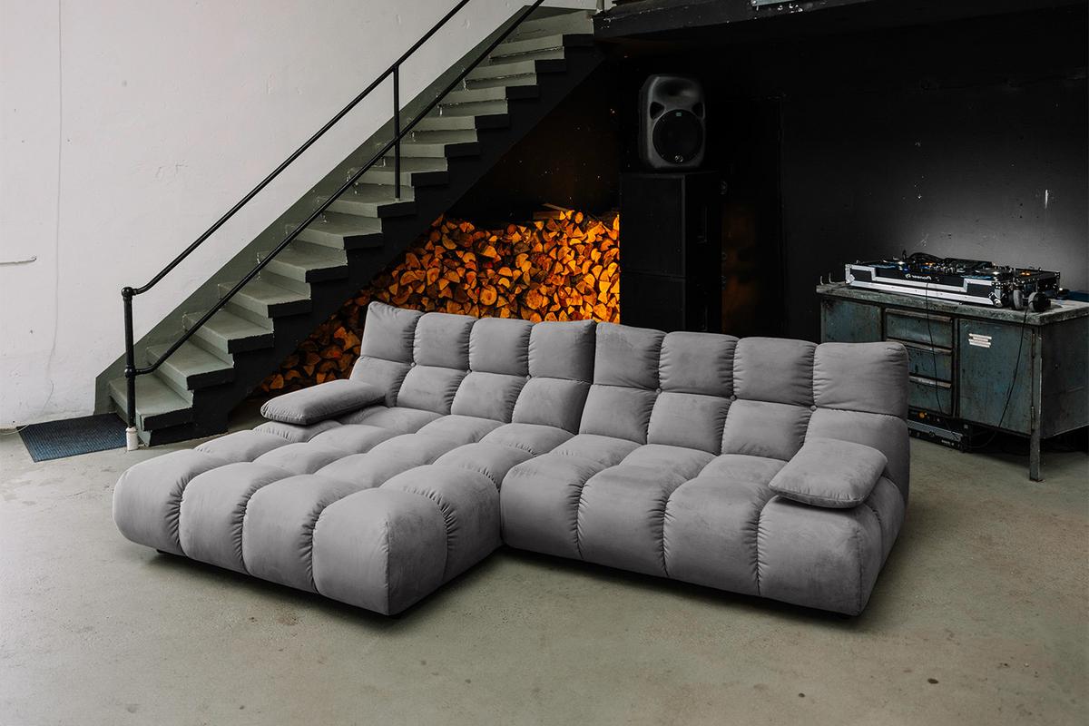 ECKSOFA VIVIEN Steingrau Velvet - Schwarz/Grau, Kunststoff/Textil (290/178cm) - KAWOLA