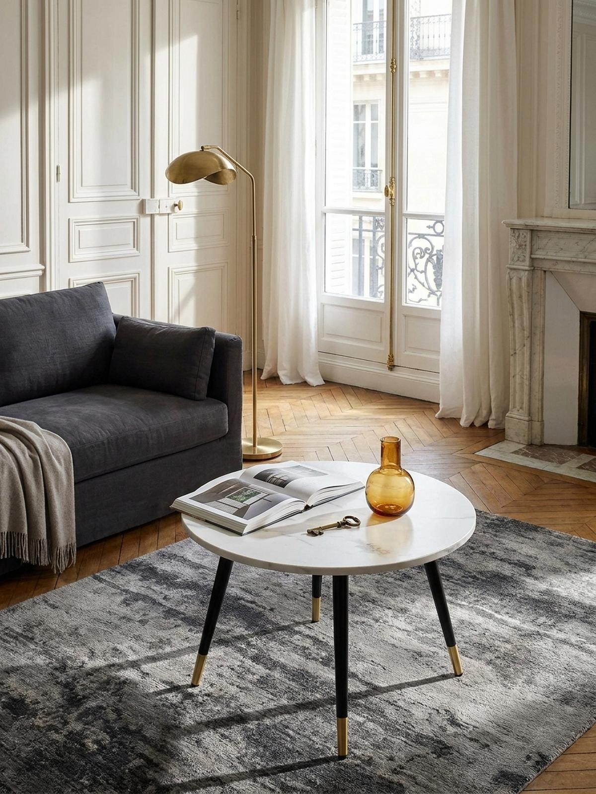 COUCHTISCH mit Marmor Optik, Modernes Design, Metall-Gestell, Runde Form, Weiß 60x60x41 cm - Goldfarben/Weiß, Holzwerkstoff/Metall (60/60/41cm) - KADIMA DESIGN