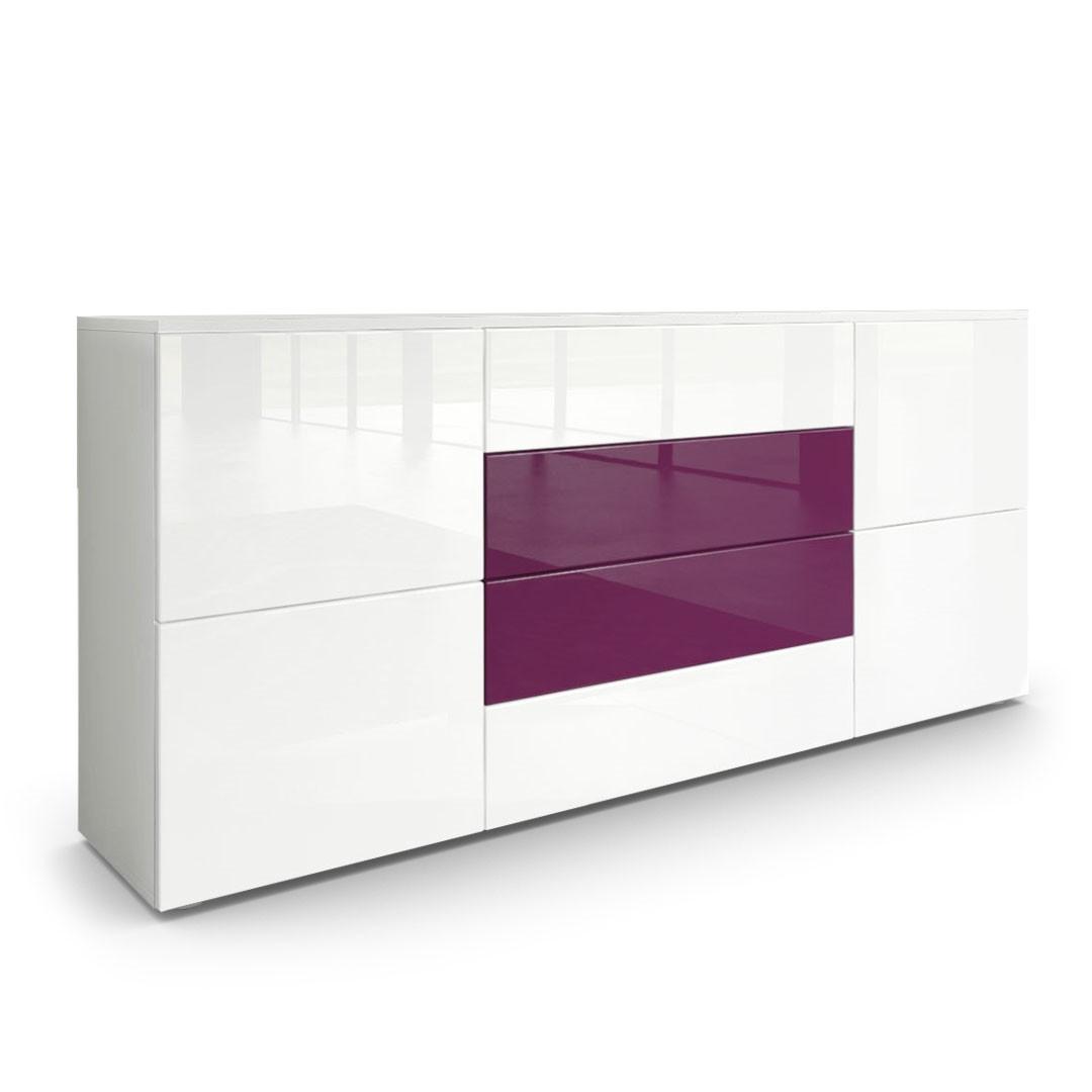 SIDEBOARD Rova Weiß Hochglanz / Brombeer Hochglanz - Weiß Hochglanz/Violett, Holzwerkstoff (166/72/35cm) - Vladon