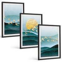 BILDER SET 3er Set - 40x60 cm Schwarzer Rahmen - Abstrakte Sonnenuntergangslandschaften - Schwarz, Kunststoff (40/60cm) - TULUP