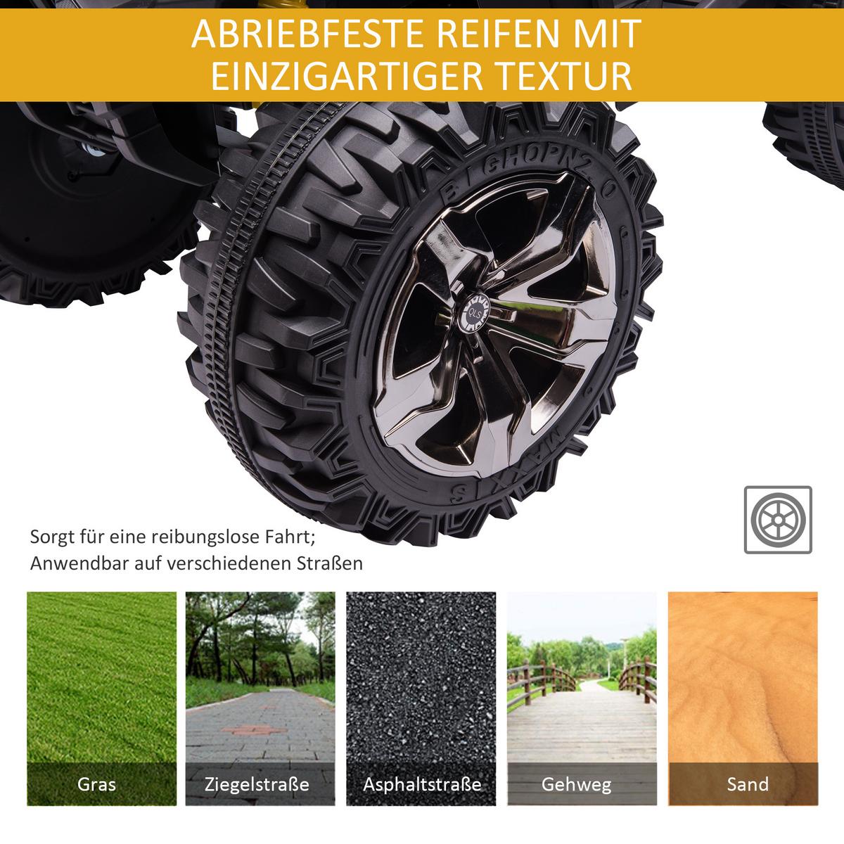 ELEKTRO-QUAD Kinderquad mit Scheinwerfer, Kindermotorrad mit USB-Anschluss, Gelb - Gelb, Metall (100/65/73cm) - HOMCOM