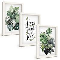 BILDER SET 3er Set - 20x30 cm Weißer Rahmen - Blattpflanzen leben, lachen, lieben - Weiß, Kunststoff (20/30cm) - TULUP