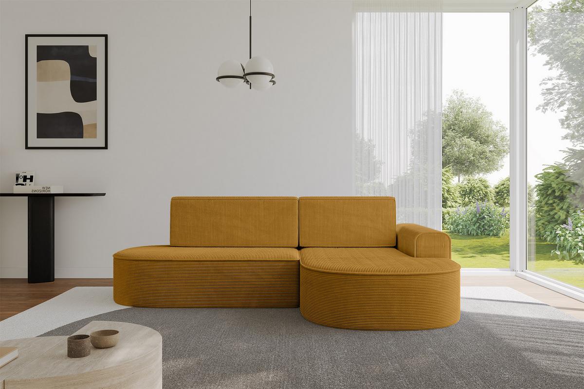 ECKSOFA mit Schlaffunktion und Bettkasten Ottomane Rechts MARI-L1-S - 283x167x73 cm Senfgelb Cord - Gelb/Schwarz, Holzwerkstoff/Kunststoff (167/283cm) - ALTDECOR