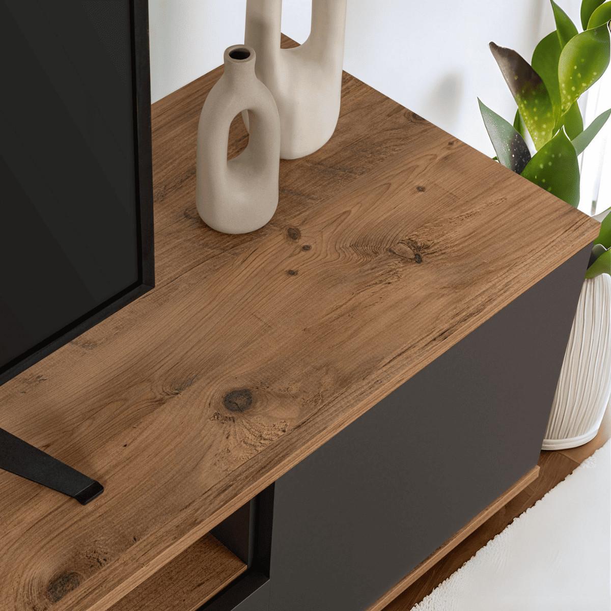 TV furniture with 3 folding doors and 1 niche, L180 cm - Grau, Holzwerkstoff (44.5/44.6/12cm) - Calicosy