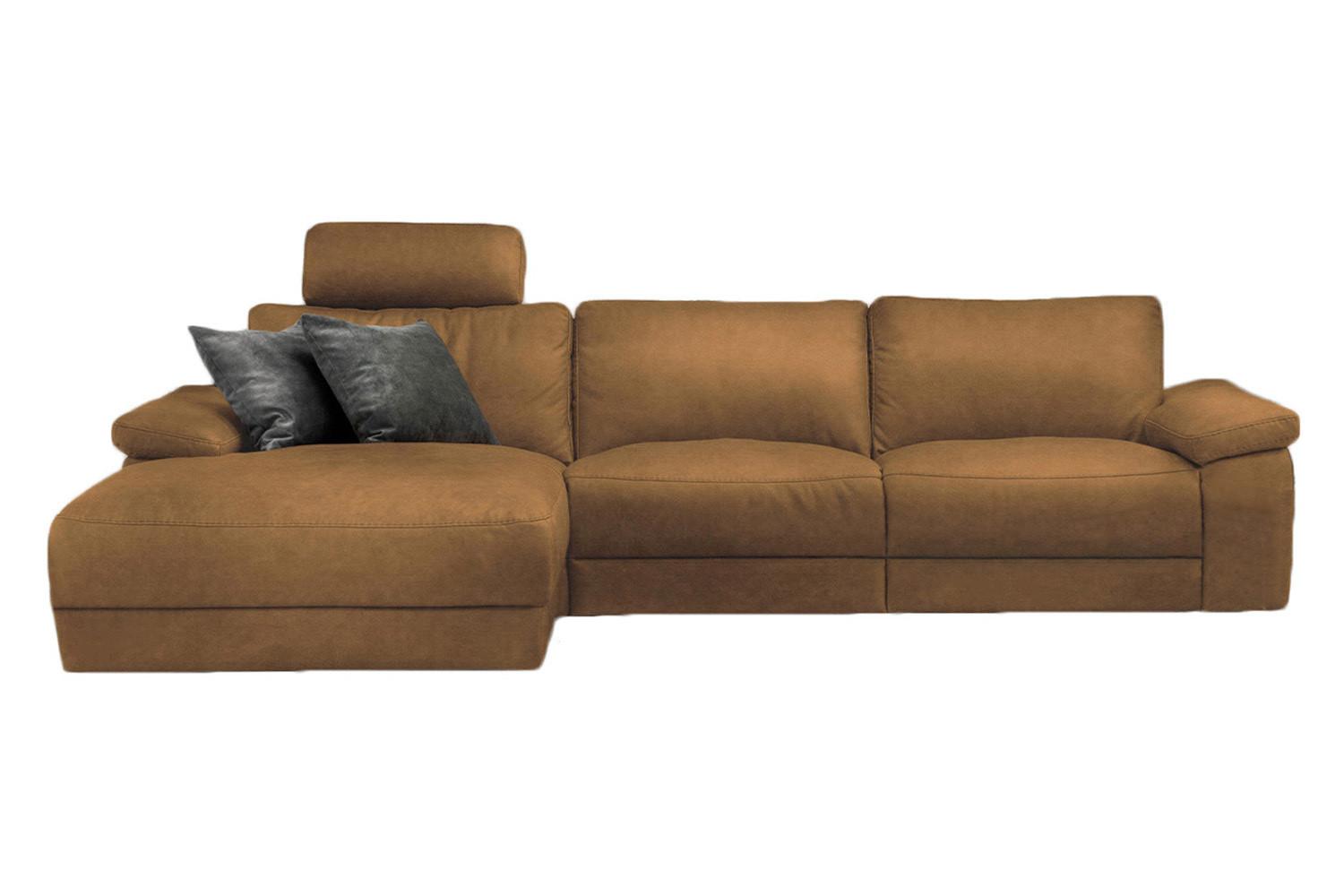 ECKSOFA XL MOTORISCHER RELAXFUNKTION LOLA Orange Webstoff Relaxfunktion - Cognac/Schwarz, Textil (304/178cm) - KAWOLA