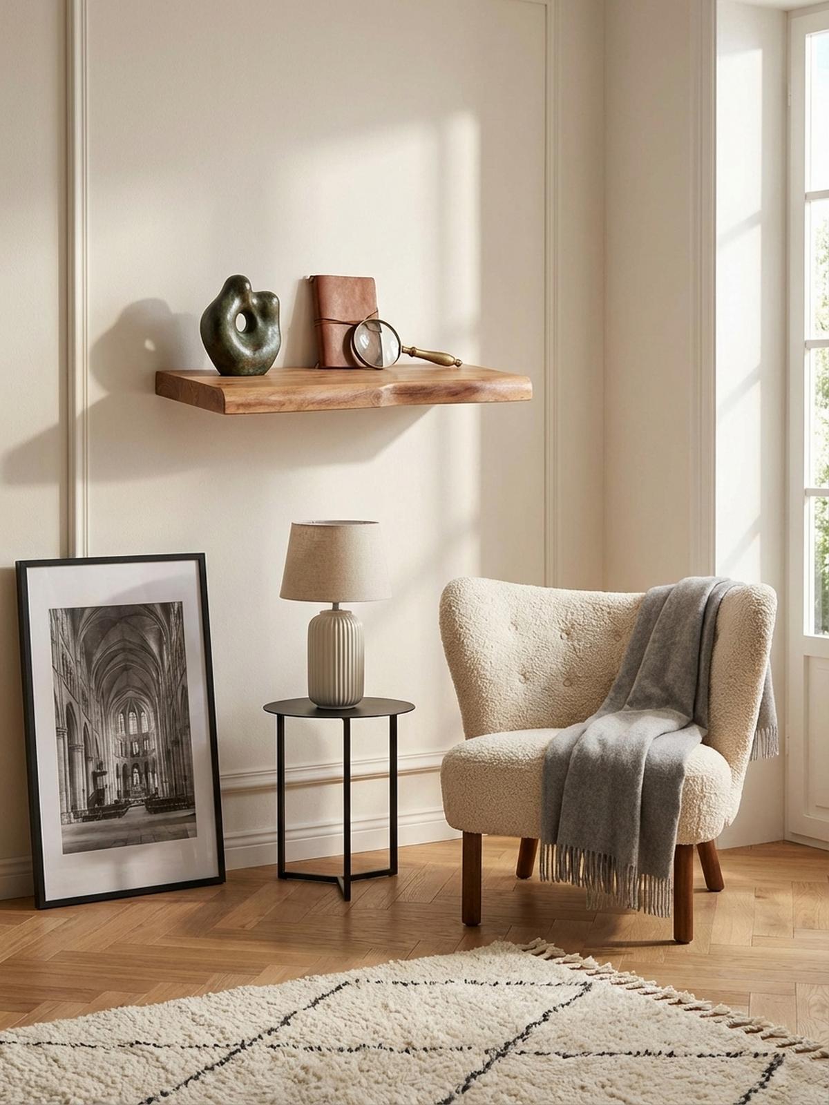 WANDREGAL Akazienholz Baumkante Rustikal, Beige 40x26x4 cm - Beige, Holz (40/4/26cm) - KADIMA DESIGN