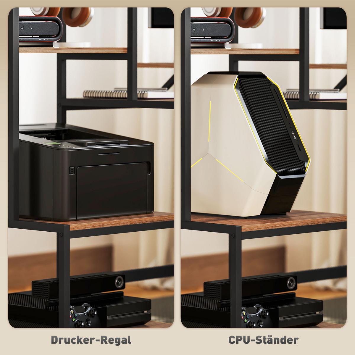 SCHREIBTISCH Computertisch mit Monitorständer, CPU-Ständer, 150 x 48 x 125 cm, Braun - Braun, Holzwerkstoff (150/48/125cm) - HOMCOM
