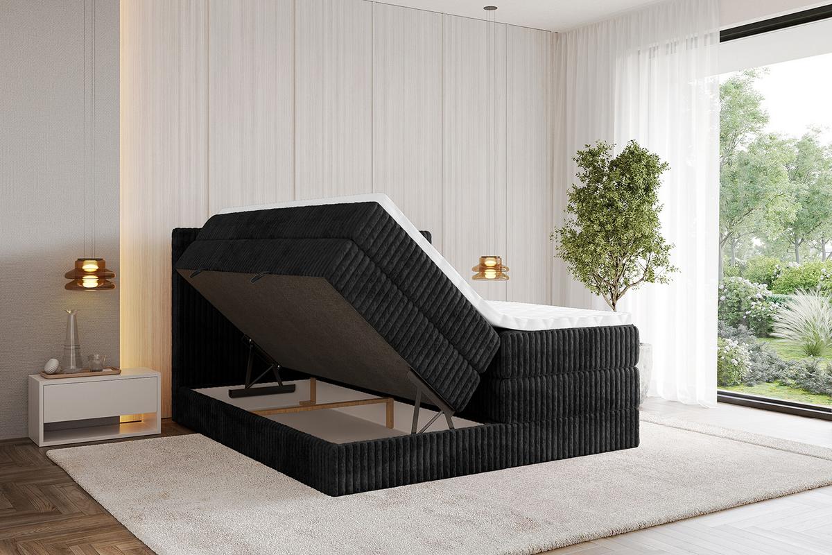 BOXSPRINGBETT mit Matratze H3|H4 und Lattenrost - TOLO KING 140x200 Cord - Schwarz - Schwarz, Holzwerkstoff (140/200cm) - ALTDECOR