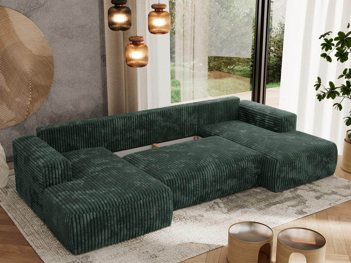 WOHNLANDSCHAFT TRENTINO U Grün Cord - Schwarz/Grün, Kunststoff/Textil (334/91/163cm) - MKS