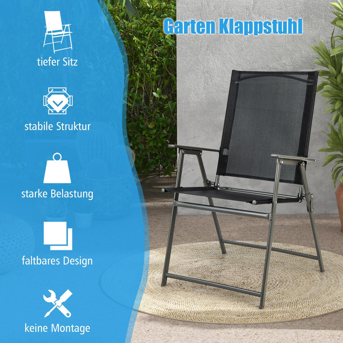 TERRASSENSTUHL Schwarz (2er-Set) - Schwarz, Metall (62/69/58cm) - COSTWAY