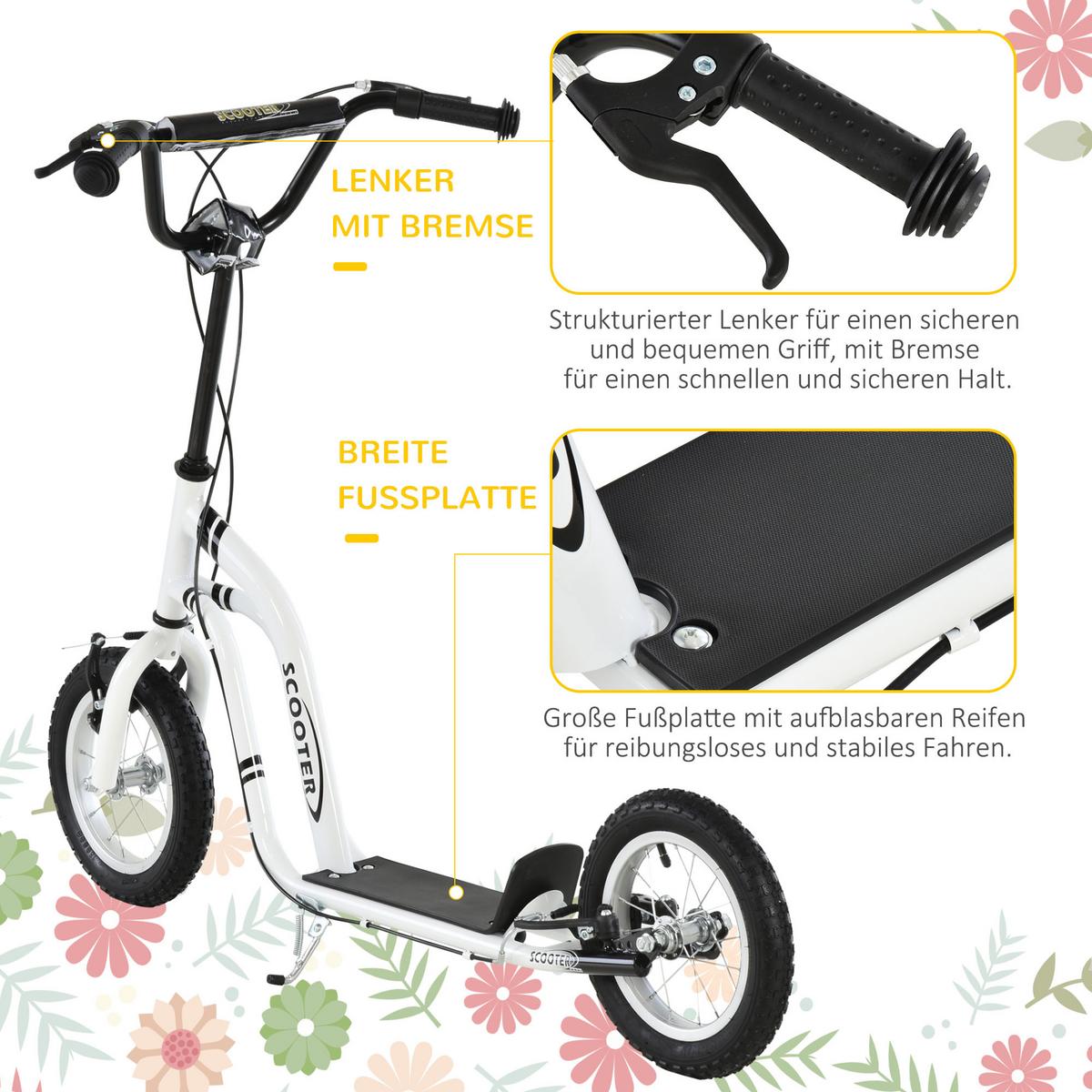 KINDERROLLER ab 5 Jahre Scooter Kinderscooter Tretroller Cityroller Weiß - Weiß, Metall (120/58/95cm) - HOMCOM