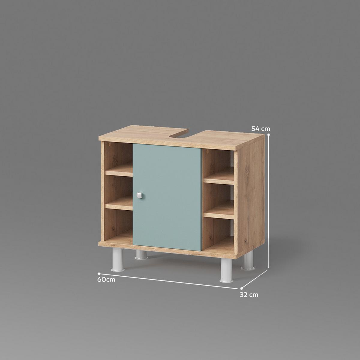 WASCHBECKENUNTERSCHRANK Fucino Grün/Goldkraft Eiche 60 x 54 cm - Honigeiche/Grün, Holzwerkstoff (60/54/32cm) - Livinity®