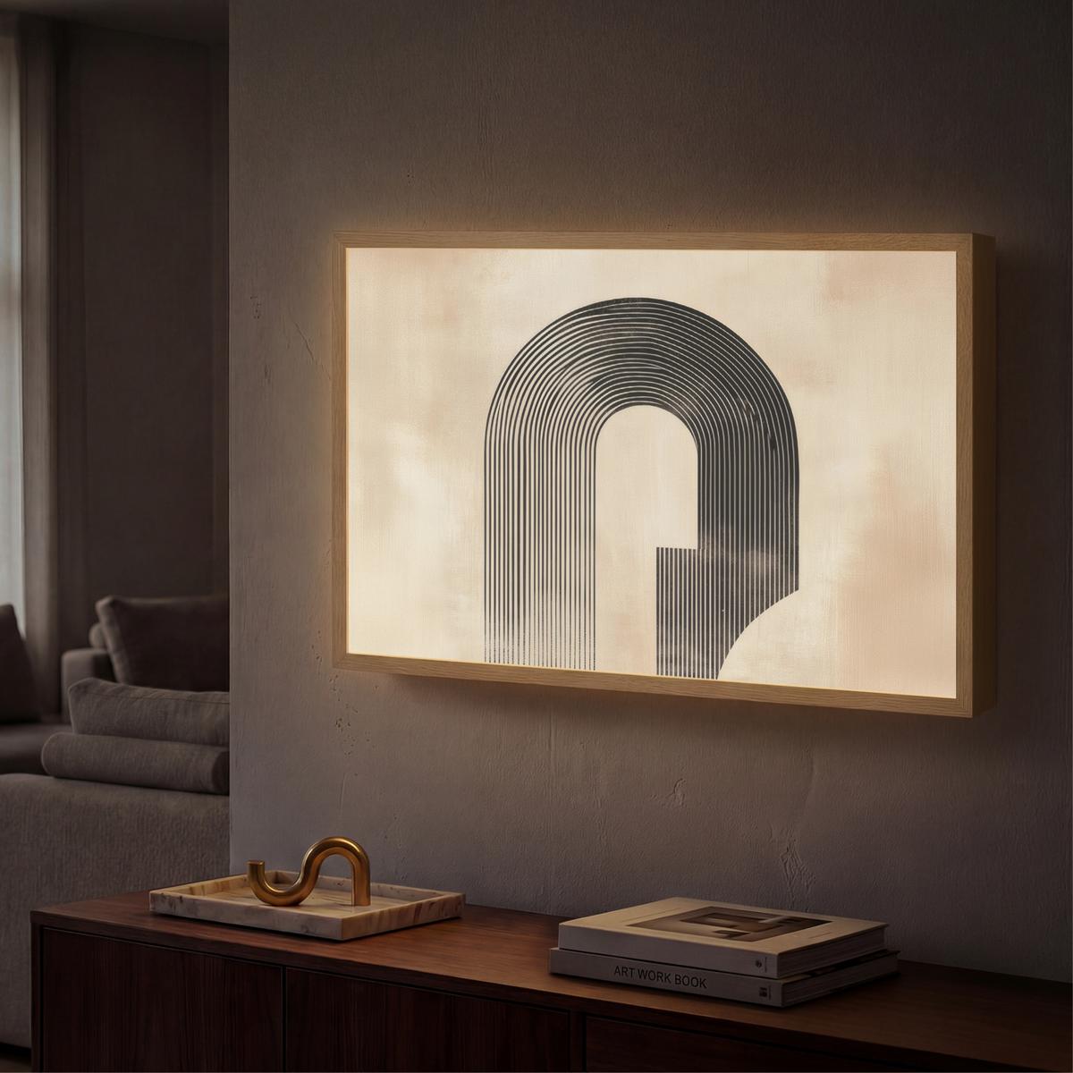 WANDLEUCHTE MIT AKKU Schleife - Streifen - Minimalistisch - Schwarz 60x40 cm - Beige, Holzwerkstoff (60/40/8cm) - OnlyWow