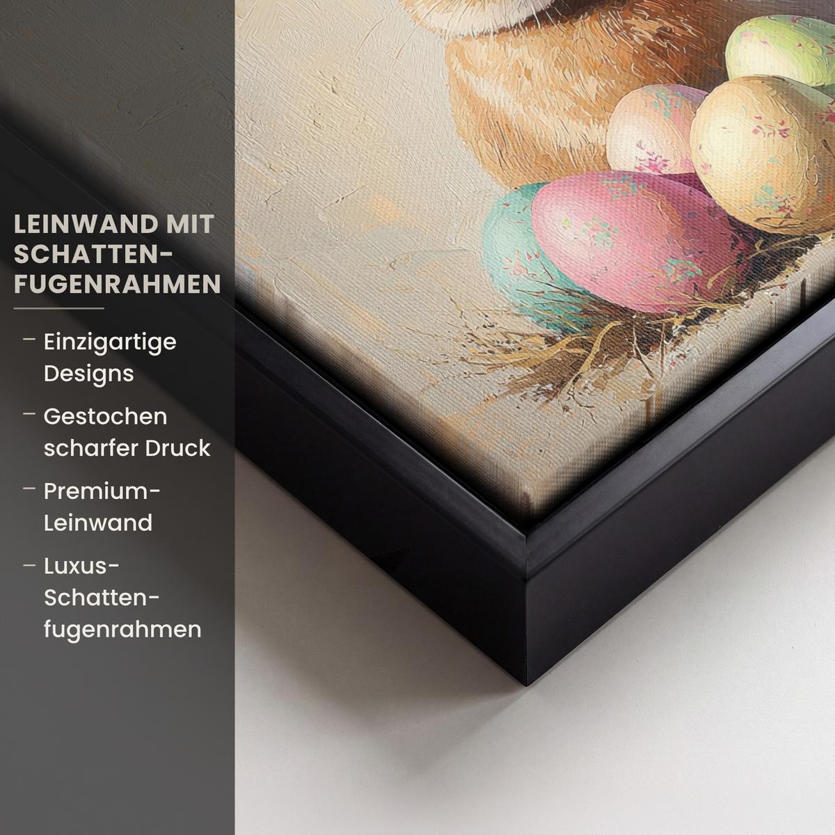 LEINWAND Bilder mit Rahmen - Osterhase - Pastell - Eier - 20x20 - Beige, Textil (20/20cm) - MuchoWow