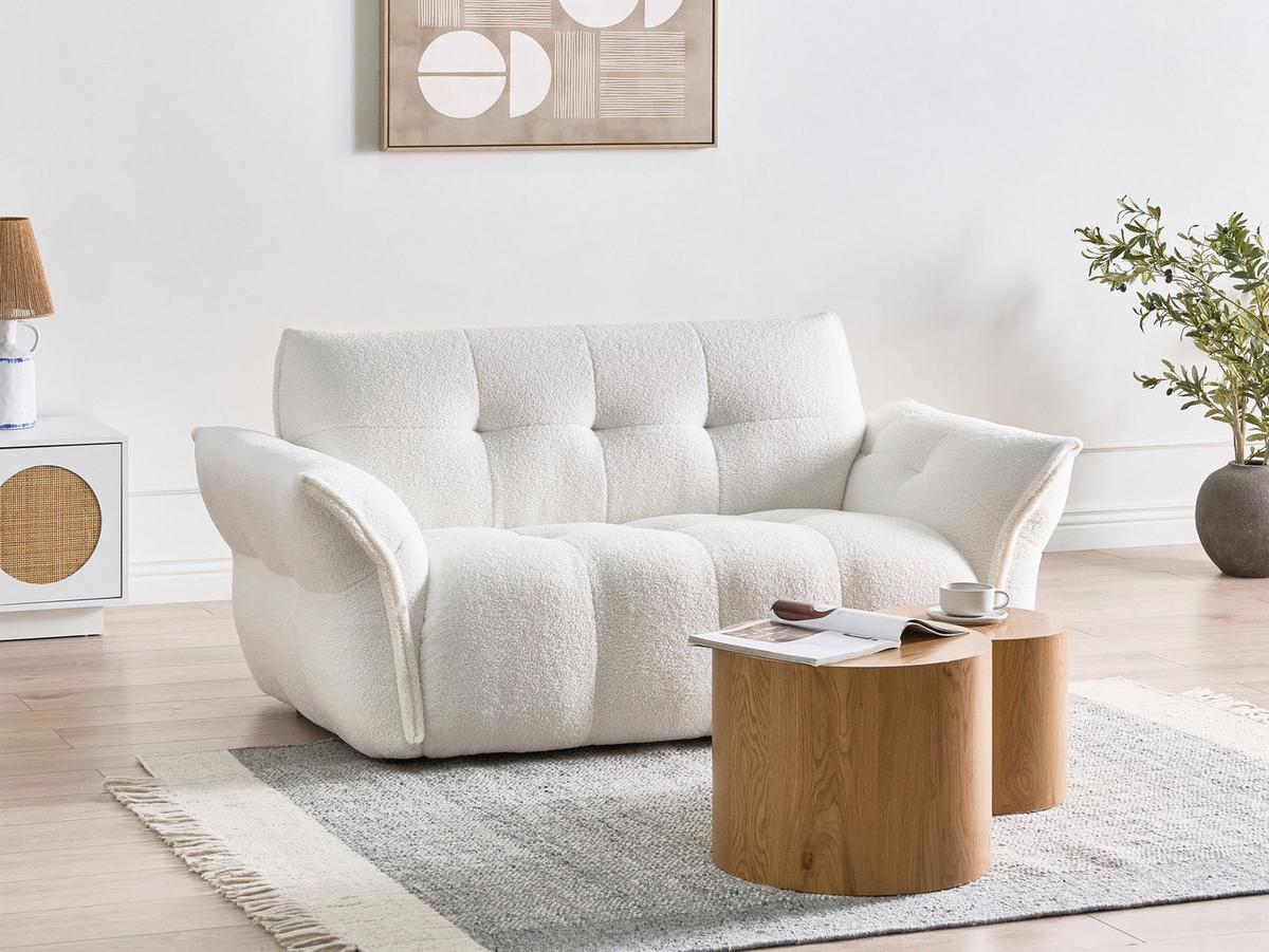 2-SITZER-SOFA Bouclé Weiß Halba - Weiß, Textil (174/80/85cm) - Beliani