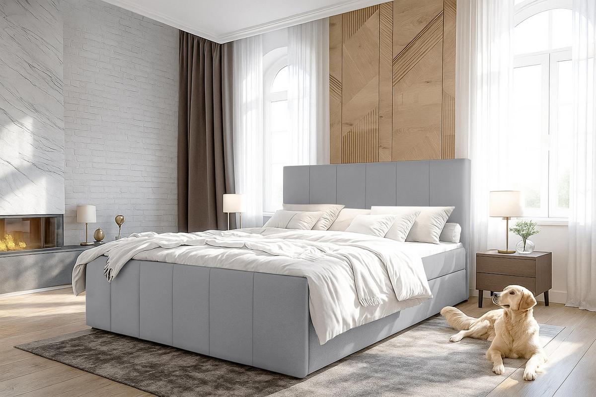 BOXBETT LEVENTE 180x200 cm mit Bettkasten und Matratze - Grau + TOPPER - Schwarz/Grau, Holz/Holzwerkstoff (180/200cm) - AX Living