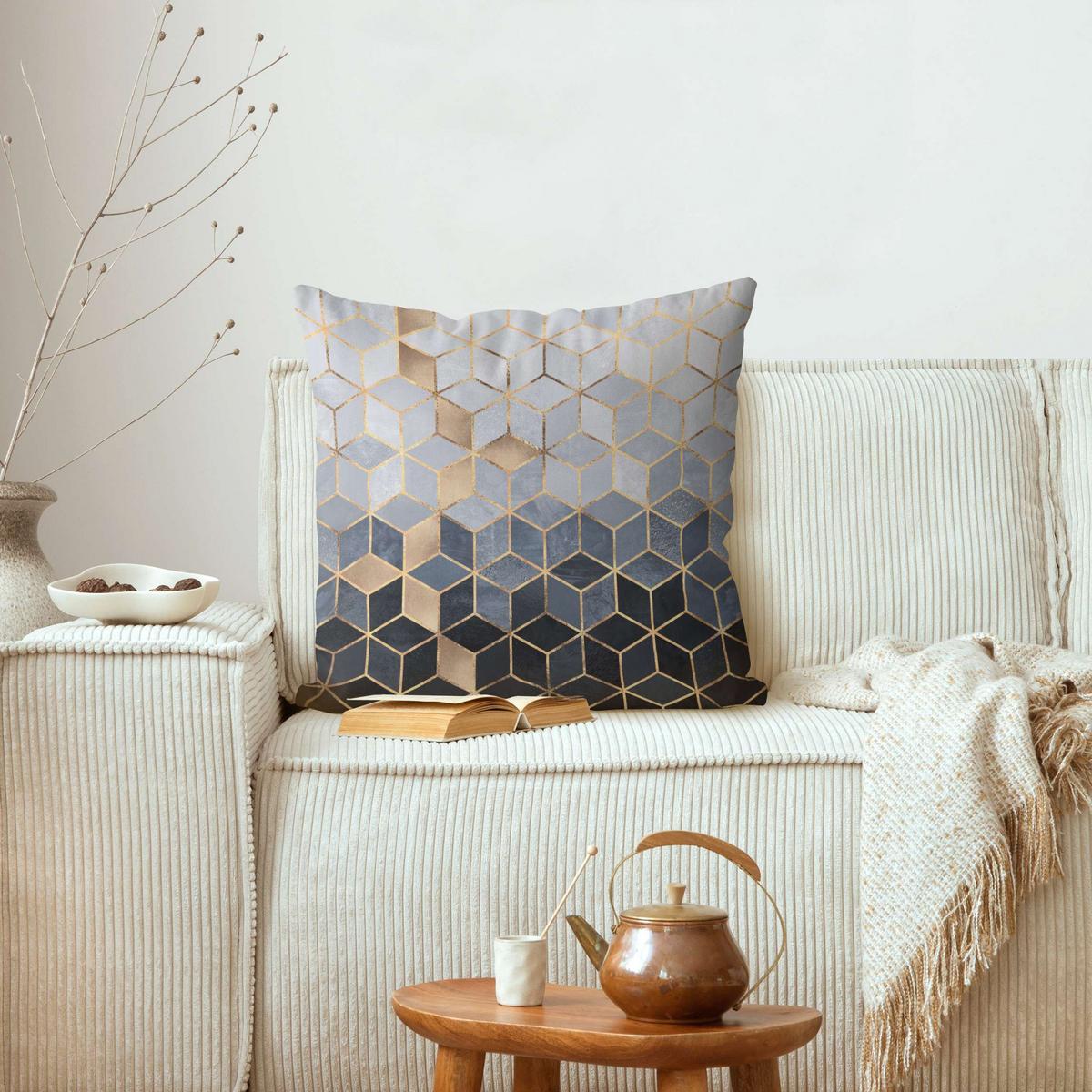 Bilderwelten DEKOKISSEN Blau Weiß goldene Geometrie 50/50 cm online kaufen ➤ mömax
