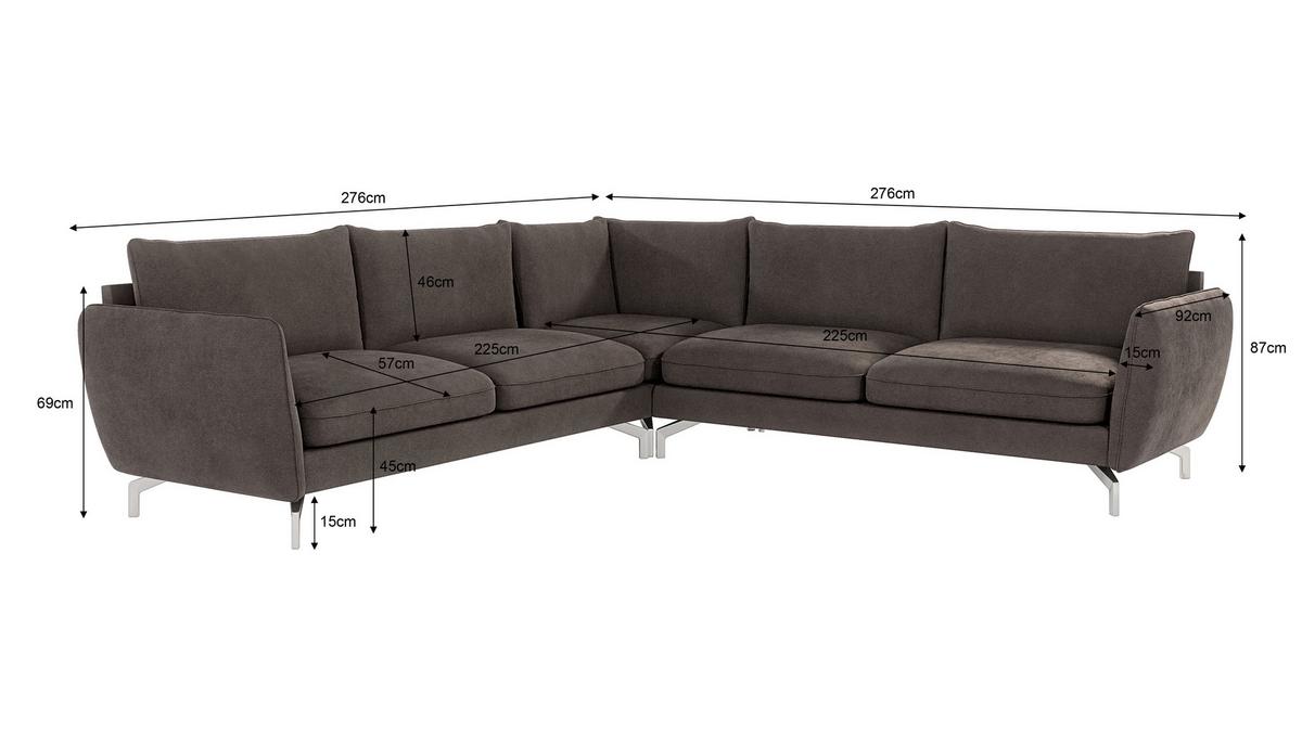 ECKSOFA Elou Braun - Khaki Microfaser - Chromfarben/Dunkelbraun, Holz/Textil (276/276cm) - S-Style