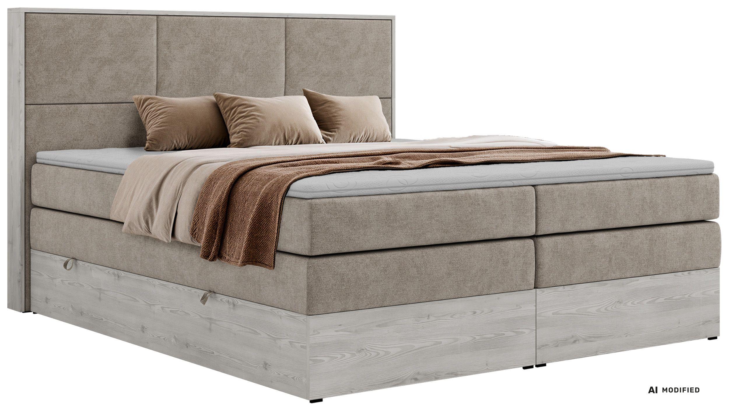 BOXSPRINGBETT DELNOR KING 140/200 - Greige Stukture - Topper Visco - H3 - Greige/Schwarz, Kunststoff/Textil (140/200cm) - MKS