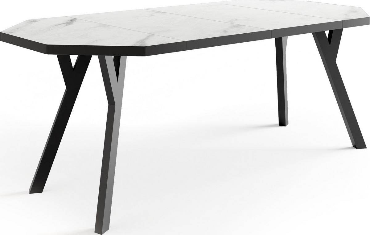 ESSTISCH Desmond achteckiger ausziehbarer, Marmor Weiß 100-200/100/76 cm - Ecru/Schwarz, Holz/Holzwerkstoff (100/200/76cm) - WFL GROUP