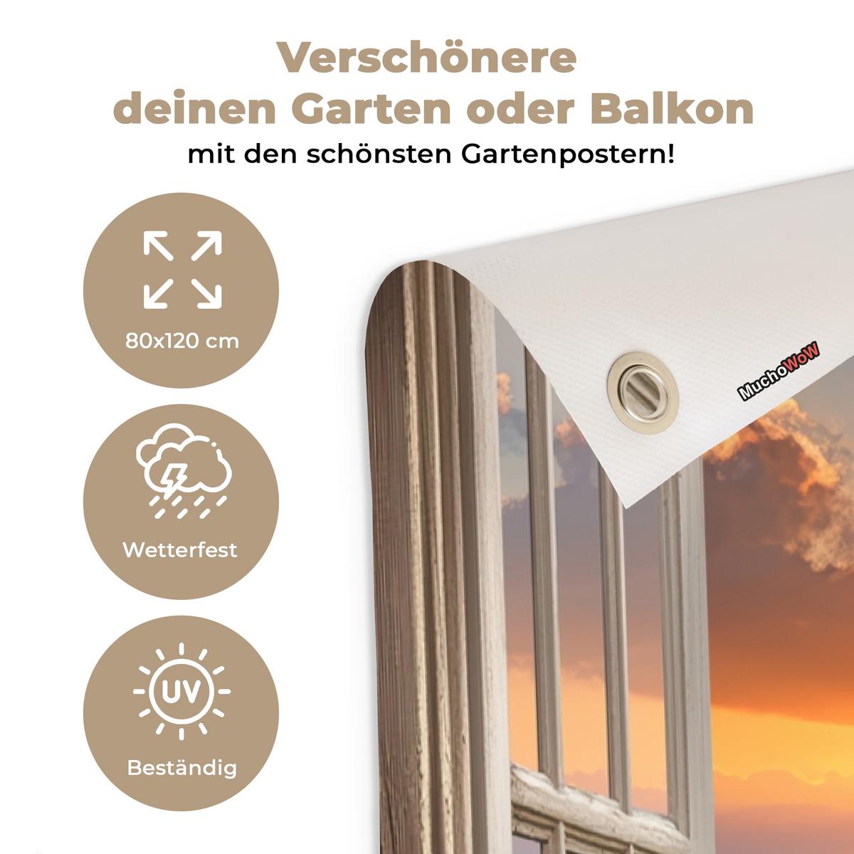 GARTENPOSTER Durchblick - Strand - Dünen - Sonnenuntergang Outdoor Bilder 80x120 cm - Orange, Kunststoff (80/120/0.2cm) - OnlyWow