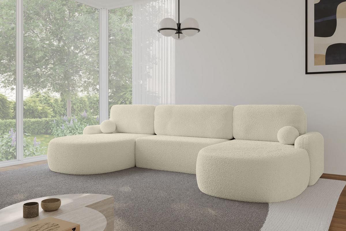 WOHNLANDSCHAFT mit Schlaffunktion und Bettkasten LIRA-U - 335x172x89 Beige - Creme, Holzwerkstoff/Textil (335/89/172cm) - ALTDECOR