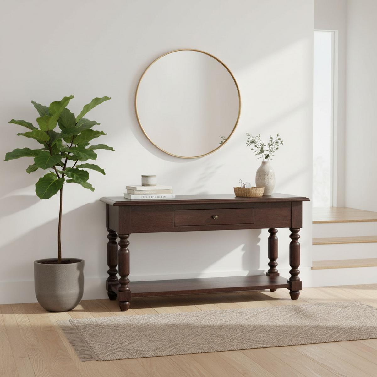 KONSOLENTISCH Rich-Cherry-Finish, 1 Schublade, 1 großes offenes Regal, Dunkelbraun - Dunkelbraun, Holz (85/55/45cm) - Artisan Furniture
