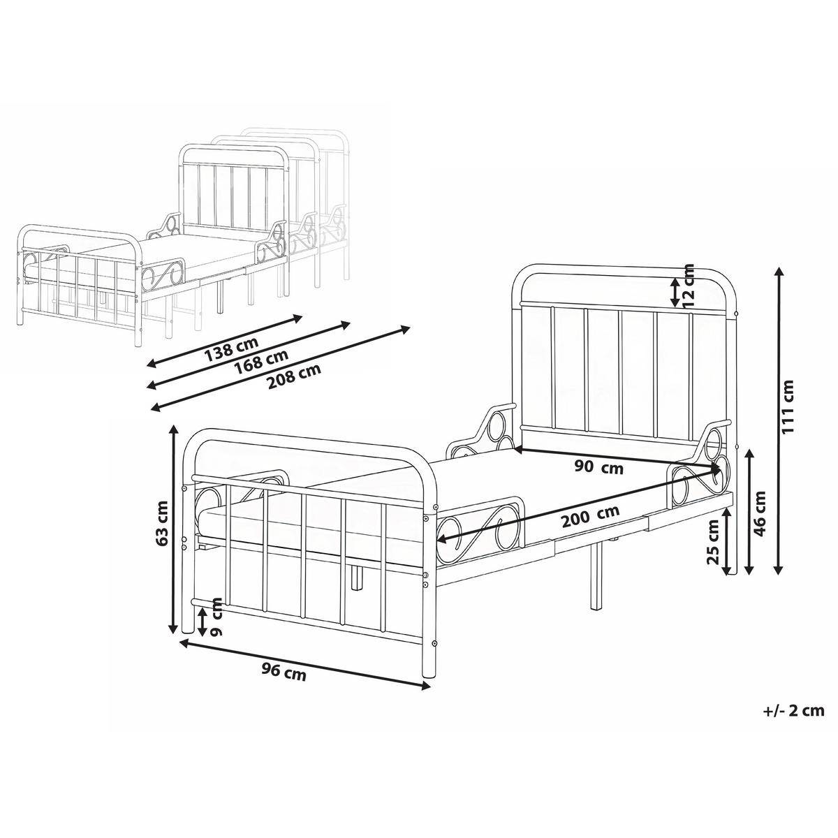 KINDERBETT mitwachsend Metall 90/200 cm Schwarz Anais - Schwarz, Metall (90/200cm) - Beliani