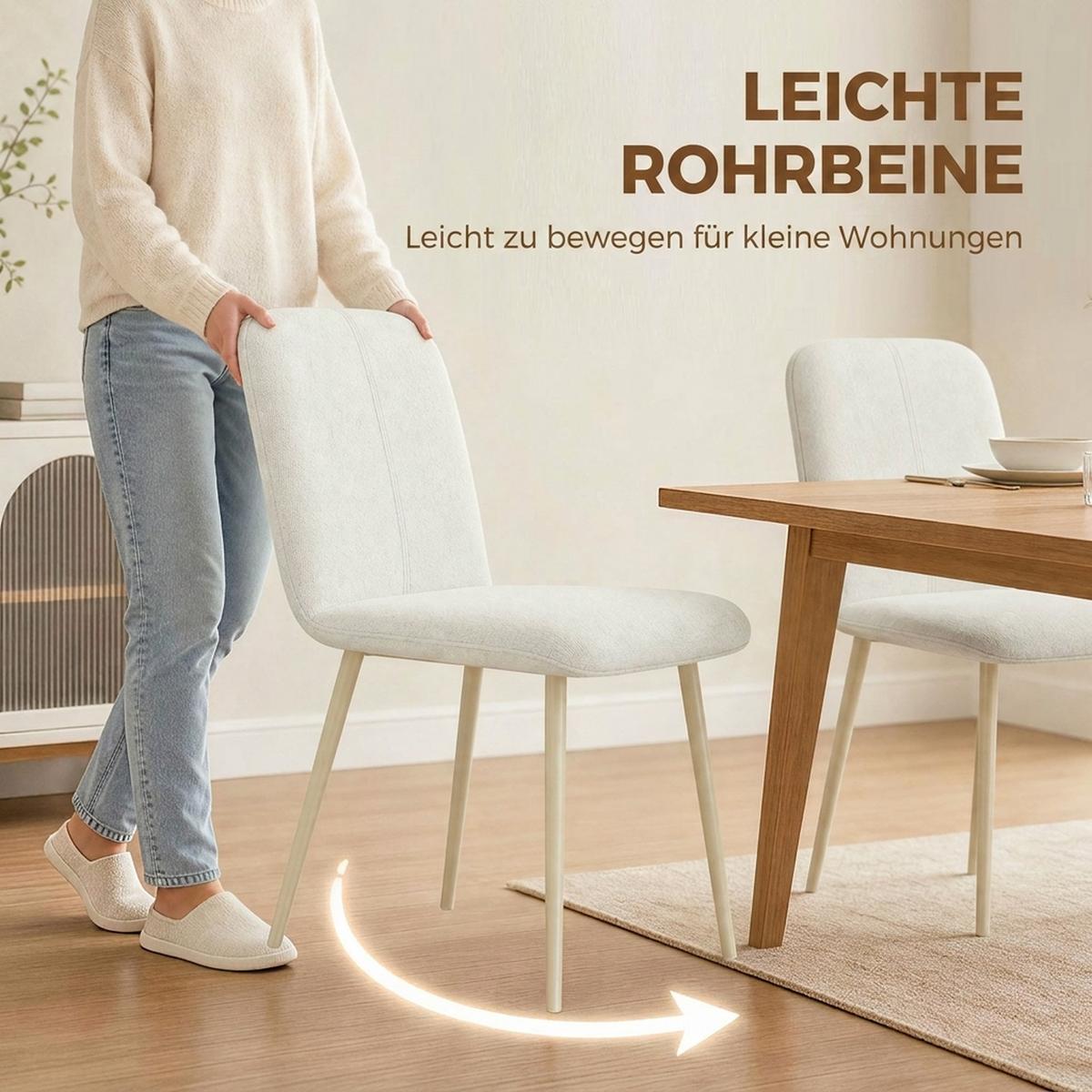 ESSZIMMERSTÜHLE Stoff in Leinenoptik Weiß - Creme, Textil/Metall (57/85/42cm) - HOMCOM