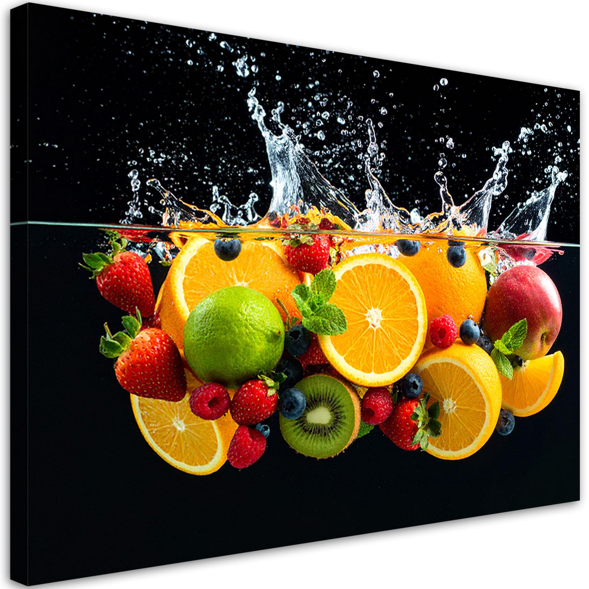 LEINWANDBILD Exotische Früchte in Wasser 120x80cm - Multicolor, Textil (120/80cm) - Feeby