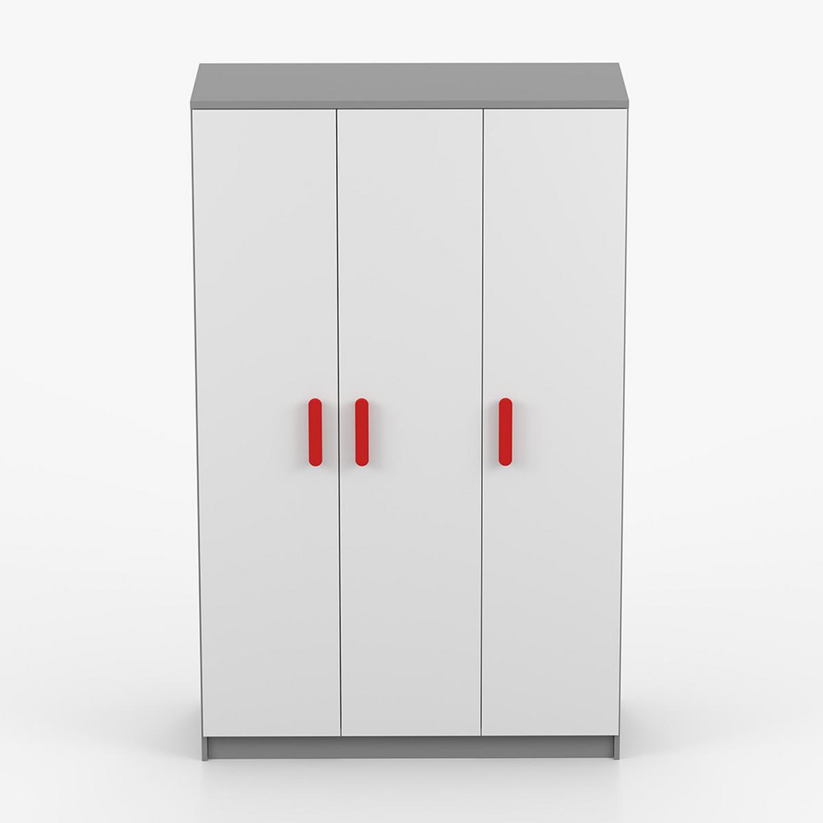 KLEIDERSCHRANK Jonas II 2D 19, 120/192/50, 3-türig, grau - Rot/Weiß, Holzwerkstoff (120/192/50cm) - imoebel24