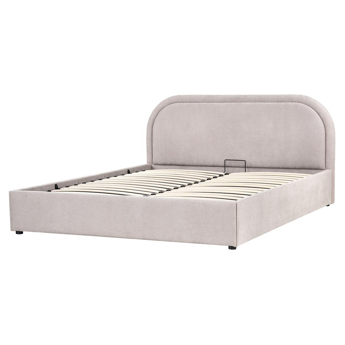 BETT mit Stauraum 160/200 cm Chenillegewebe Taupe Quillien - Taupe, Textil (160/200cm) - Beliani