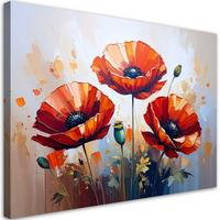 LEINWANDBILD Rote Mohnblumen auf beigem Hintergrund 100x70cm - Rot, Textil (100/70cm) - Feeby