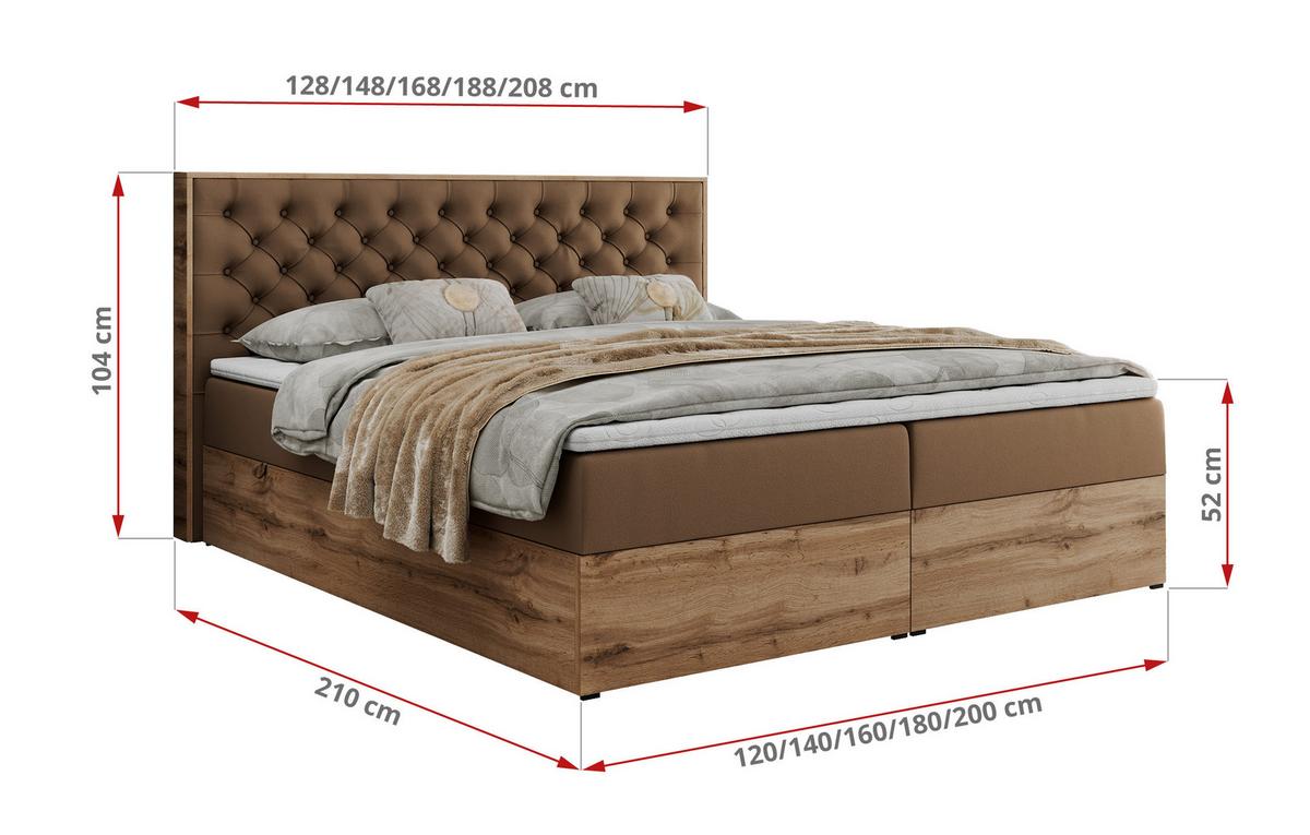 BOXBETT ALBERO 3 - 140/200 Braun Kunstleder - H4 - Braun, Holz/Textil (140/200cm) - MKS