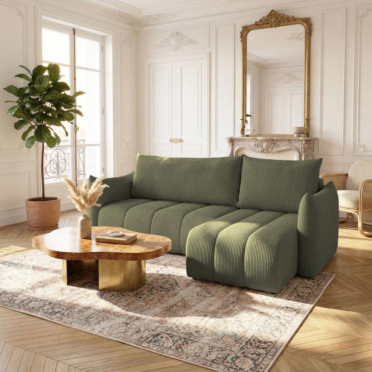 ECKSOFA Ontario Xs Mit Schlaffunktion - Olivgrün, Holzwerkstoff/Textil (226/154cm) - Fun Möbel