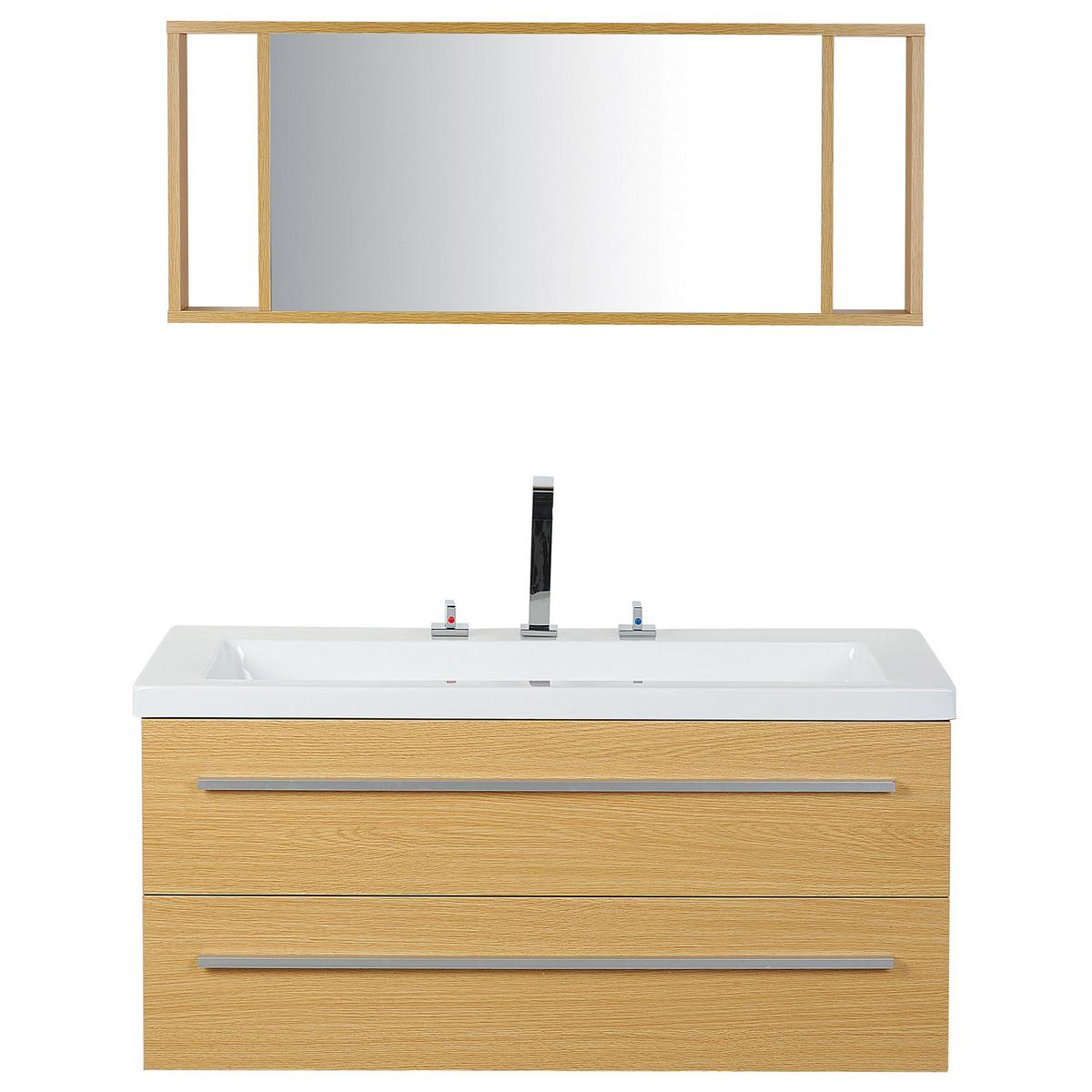 BADMÖBEL Set beige Almeria - Beige/Silberfarben, Holzwerkstoff (101/48/48cm) - Beliani